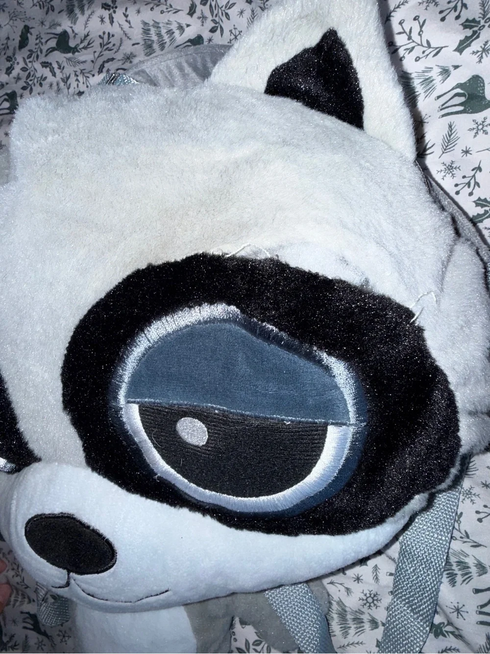 Gray and White Raccoon Plush Backpack